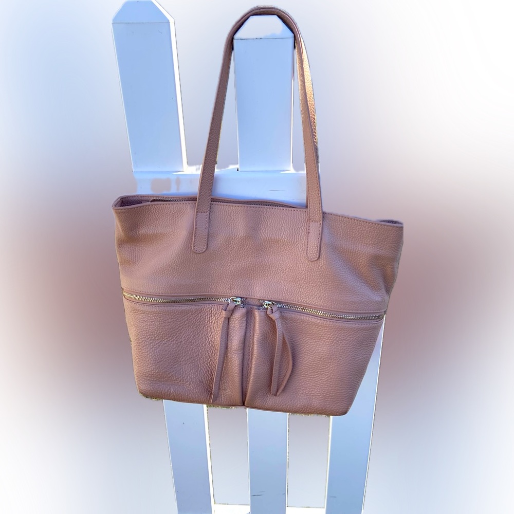 Jacky & Celine pebble leather TOTE blush pink shoulder bag with 2 zip pockets